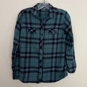 Eddie Bauer Teal black purple Flannel Long Sleeve Size Extra Small cozy